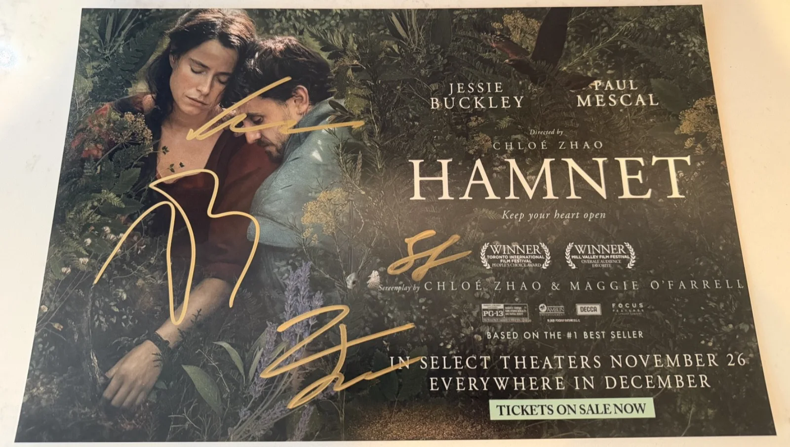 Jessie Buckley, Noah Jupe, Joe Alwyn, Jacobi Jupe — HAMNET Cast Signed AUTOGRAPH 11x17 PHOTO POSTER JACOBI JUPE Jessie Buckley Noah