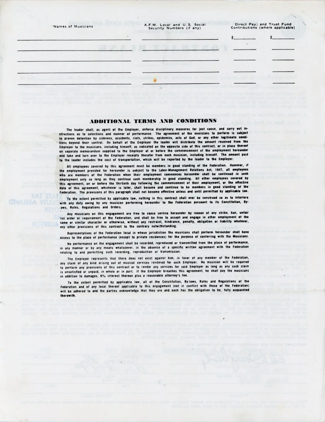 Ed Dougherty & Jimmy May - Signed American Federation of Musicians Contract, изображение 2