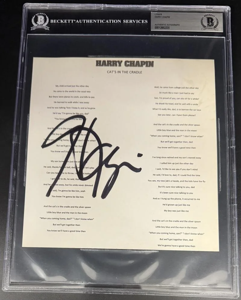 Harry Chapin — Harry Chapin Signed Autograph Beckett Encapsulated Cat's In Cradle Lyric Sheet