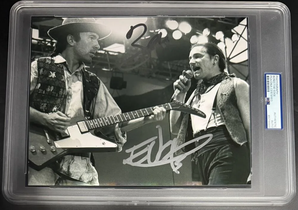 Bono and The Edge — U2 Bono The Edge Signed Autograph PSA/DNA COA Rare New Encapsulated 8x10 Photo B