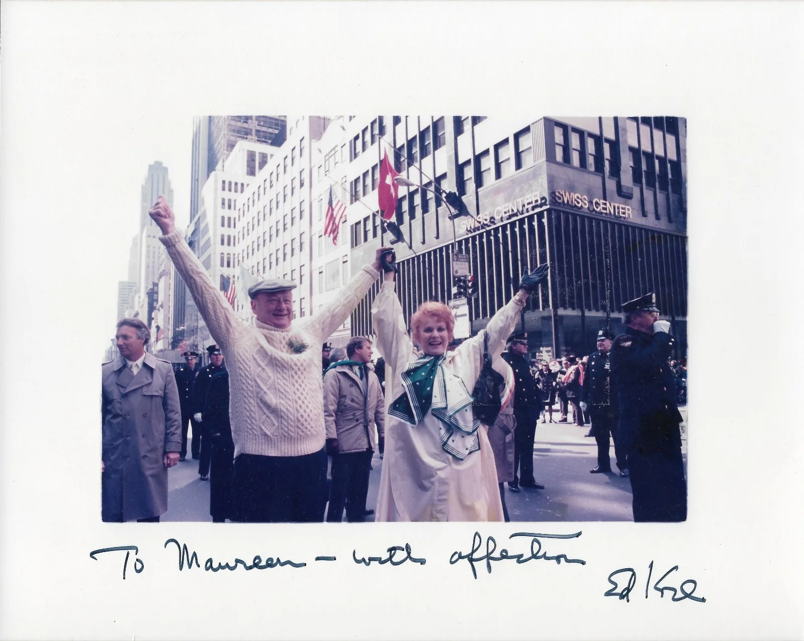 Ed Koch — Very Nice ED KOCH Signed 8 x 10 Photo to MAUREEN O'HARA New York Mayor