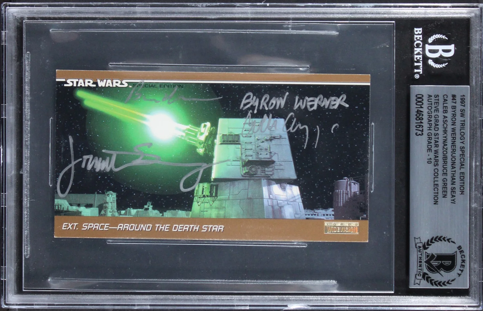Byron Werner, Jonathan Seay, Caleb Aschkynazo & Bruce Green — (4) Werner +3 Signed 1997 Star Wars Trilogy SE #47 Card Auto GM 10! BAS Slabbed