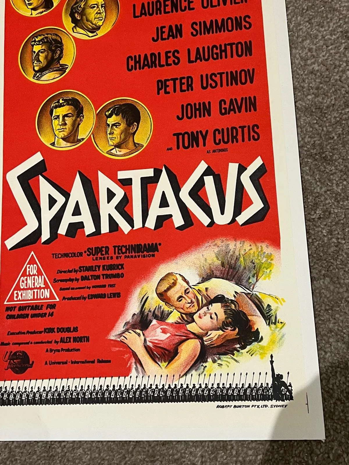 SPARTACUS LINEN BACKED FILM POSTER 1960 Original Australian Daybill Size 13x30", изображение 4