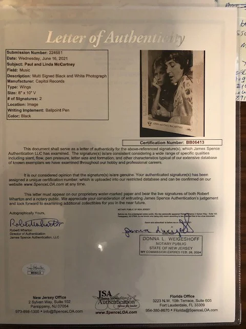 PAUL & LINDA MCCARTNEY SIGNED PICTURE LOA JSA, изображение 4