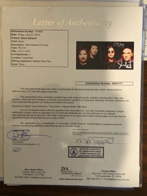 BLACK SABBATH SIGNED CD COVER (4 SIGS) LOA JSA, image 3