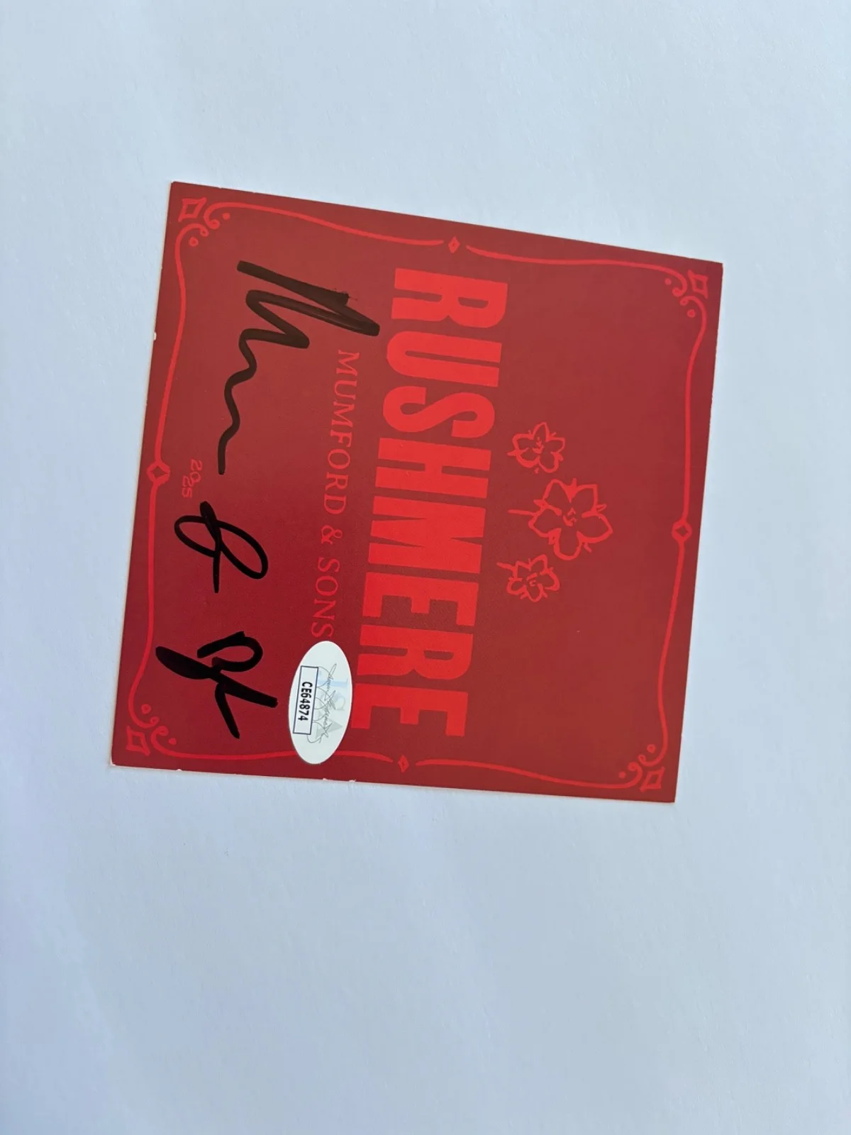 MUMFORD AND SONS BAND SIGNED RUSHMERE FRAMED CD COVER INSERT MARCUS BEN TED JSA, image 2