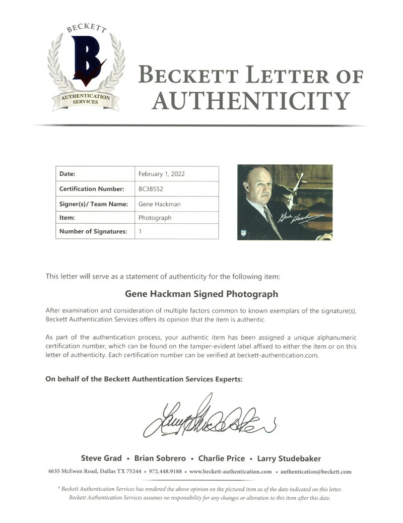 GENE HACKMAN SIGNED AUTOGRAPHED 11x14 PHOTO AVERY TOLAR THE FIRM BECKETT BAS, image 3