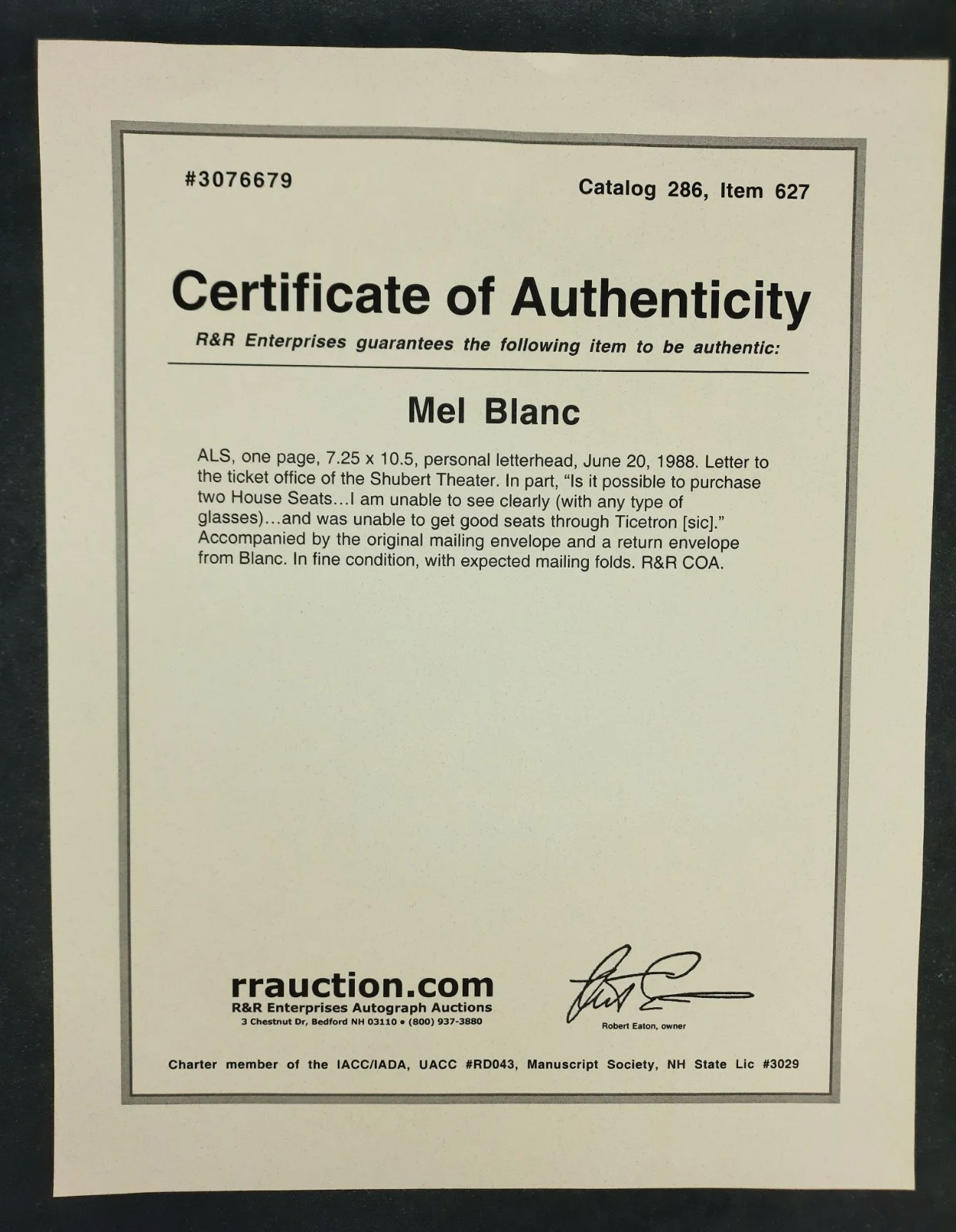Mel Blanc Signed Personal Letter COA Orig Envelope Looney Tunes Memorabilia Rare, изображение 2