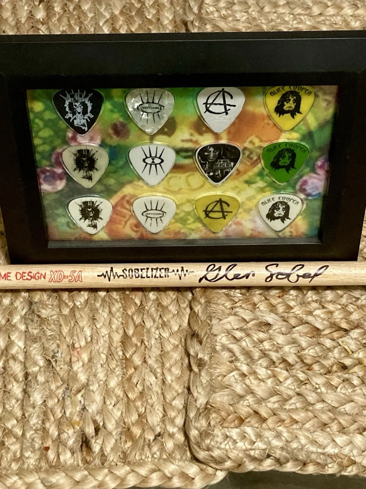 Alice Cooper Signed Card Guitar Picks And Autographed Drumstick, image 2