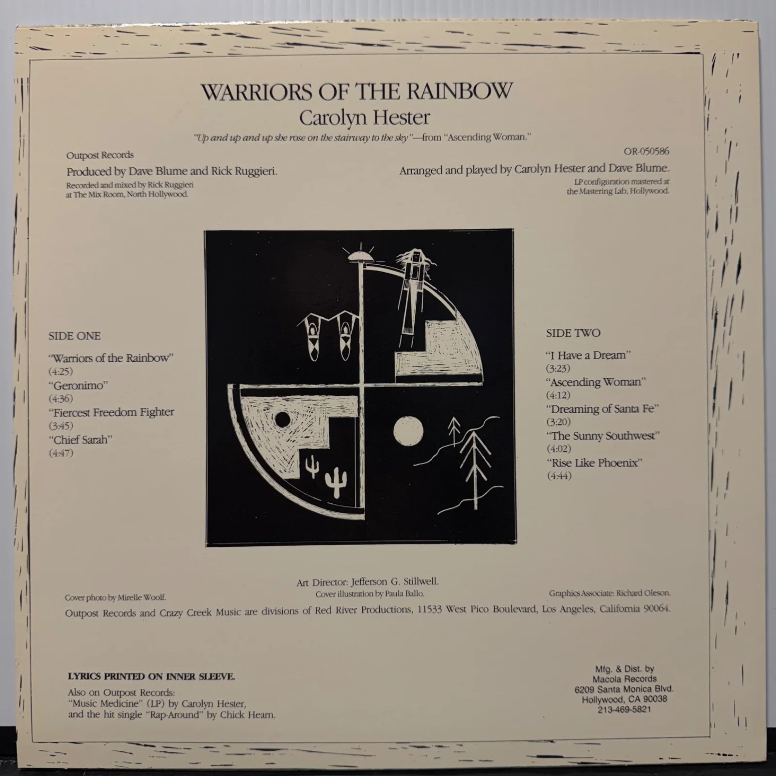 AUTOGRAPHED - CAROLYN HESTER "Warriors Of The Rainbow" USA vinyl OUTPOST RECORDS, изображение 2