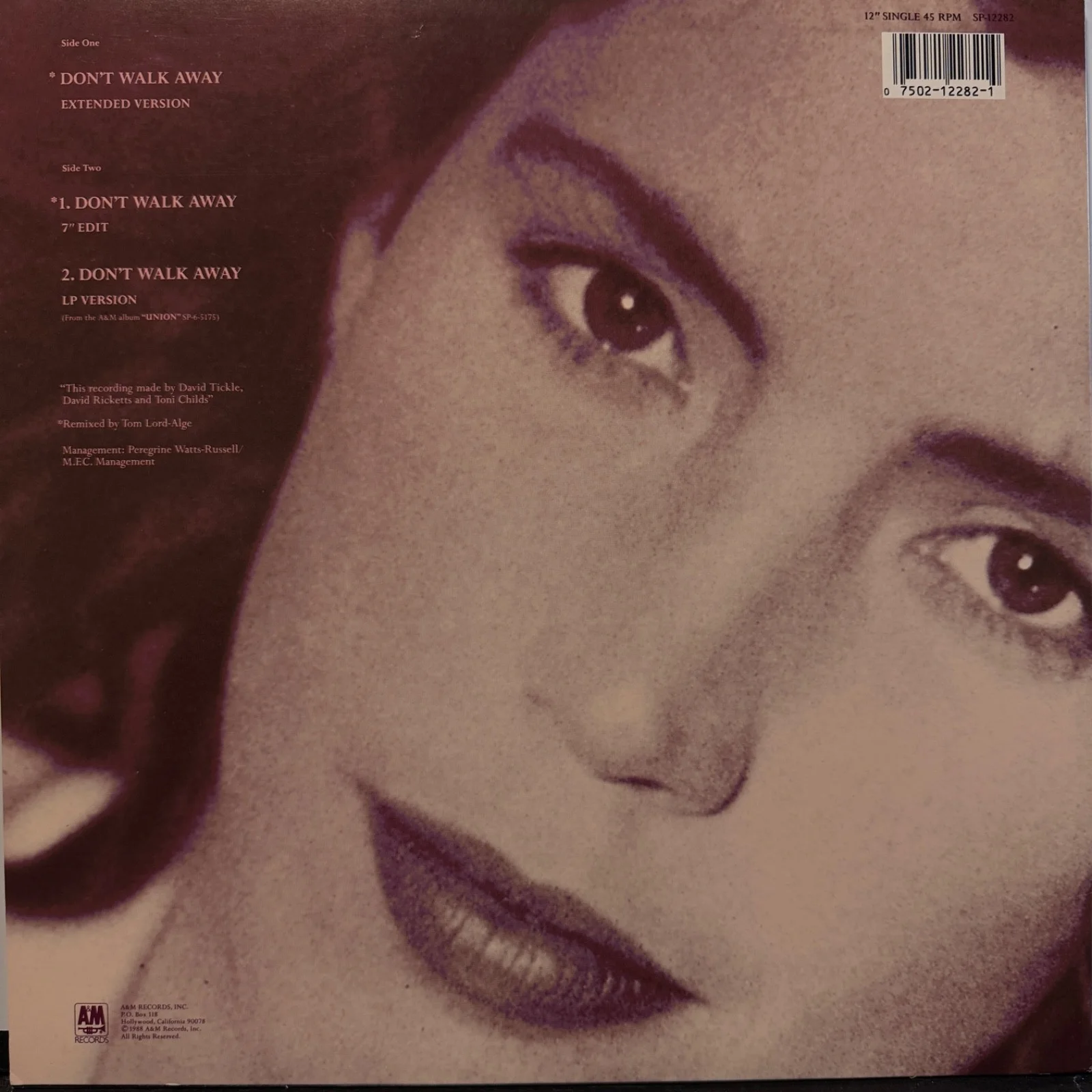 AUTOGRAPHED - TONI CHILDS "Don't Walk Away" A&M SP-12282 translucent vinyl NM!, изображение 2
