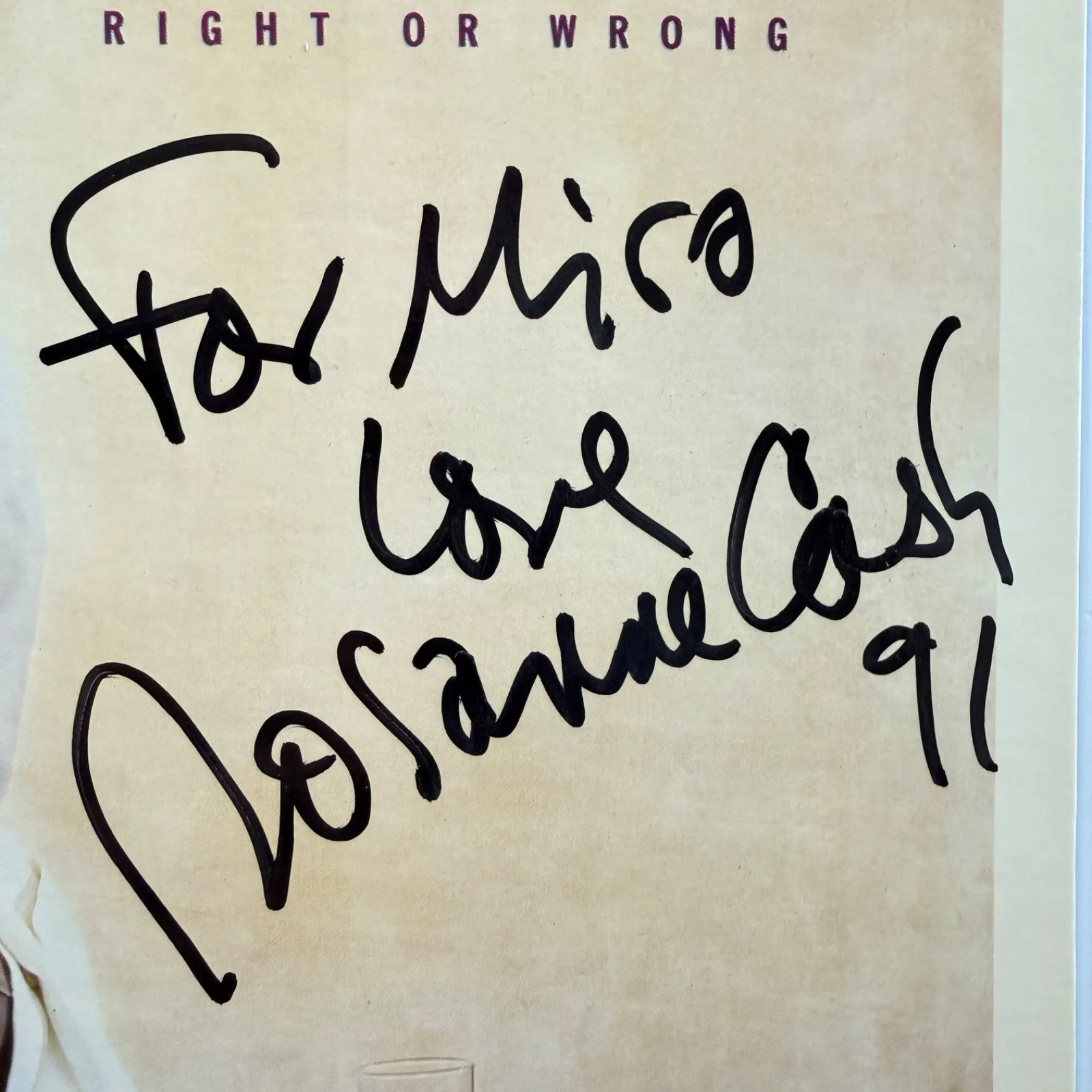 AUTOGRAPHED - ROSANNE CASH "Right Or Wrong" US VINYL AUTO'd TO MIRO on cover NM, изображение 2