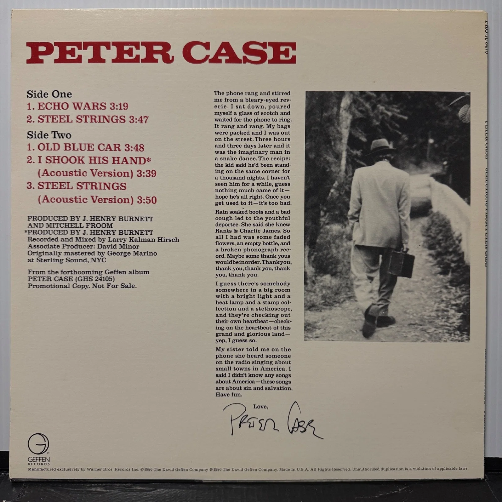 AUTOGRAPHED - PETER CASE "Selections From Peter Case" PROMO vinyl USA PRO-A-2479, image 3