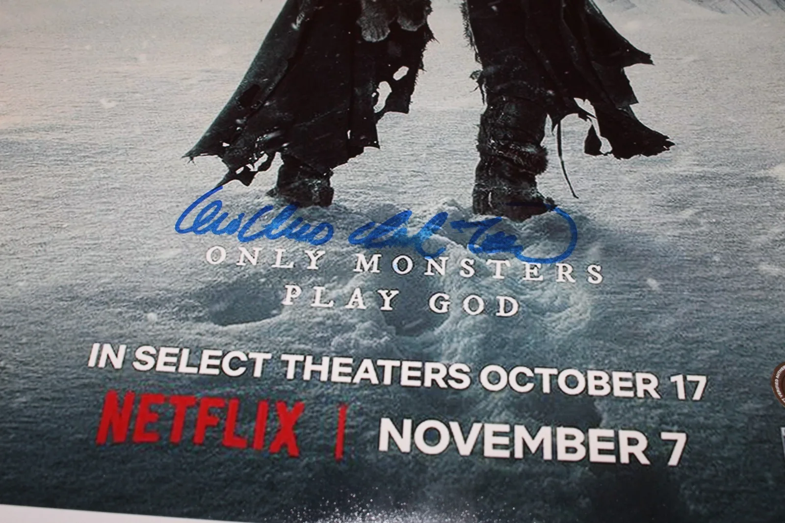 DIRECTOR GUILLERMO DEL TORO SIGNED FRANKENSTEIN 12x18 MOVIE POSTER A BECKETT COA, изображение 3