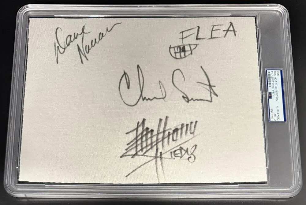 Anthony Kiedis, Flea, Dave Navarro and Chad Smith — Red Hot Chili Peppers Signed Autograph PSA/DNA Encapsulated 8x10 Cut Full Band