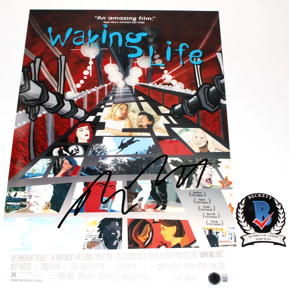 DIRECTOR RICHARD LINKLATER SIGNED 'WAKING LIFE' 12x18 MOVIE POSTER BECKETT COA, изображение 2