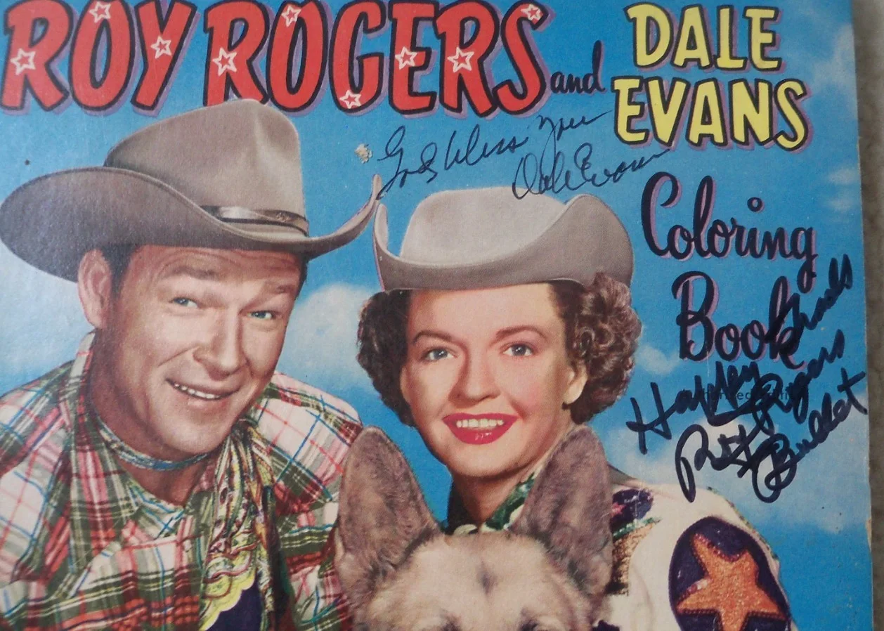 Roy Rogers, Dale Evans — RARE Roy Rogers Dale Evans signed vintage 1958 coloring book Bullet wonder dog, изображение 2