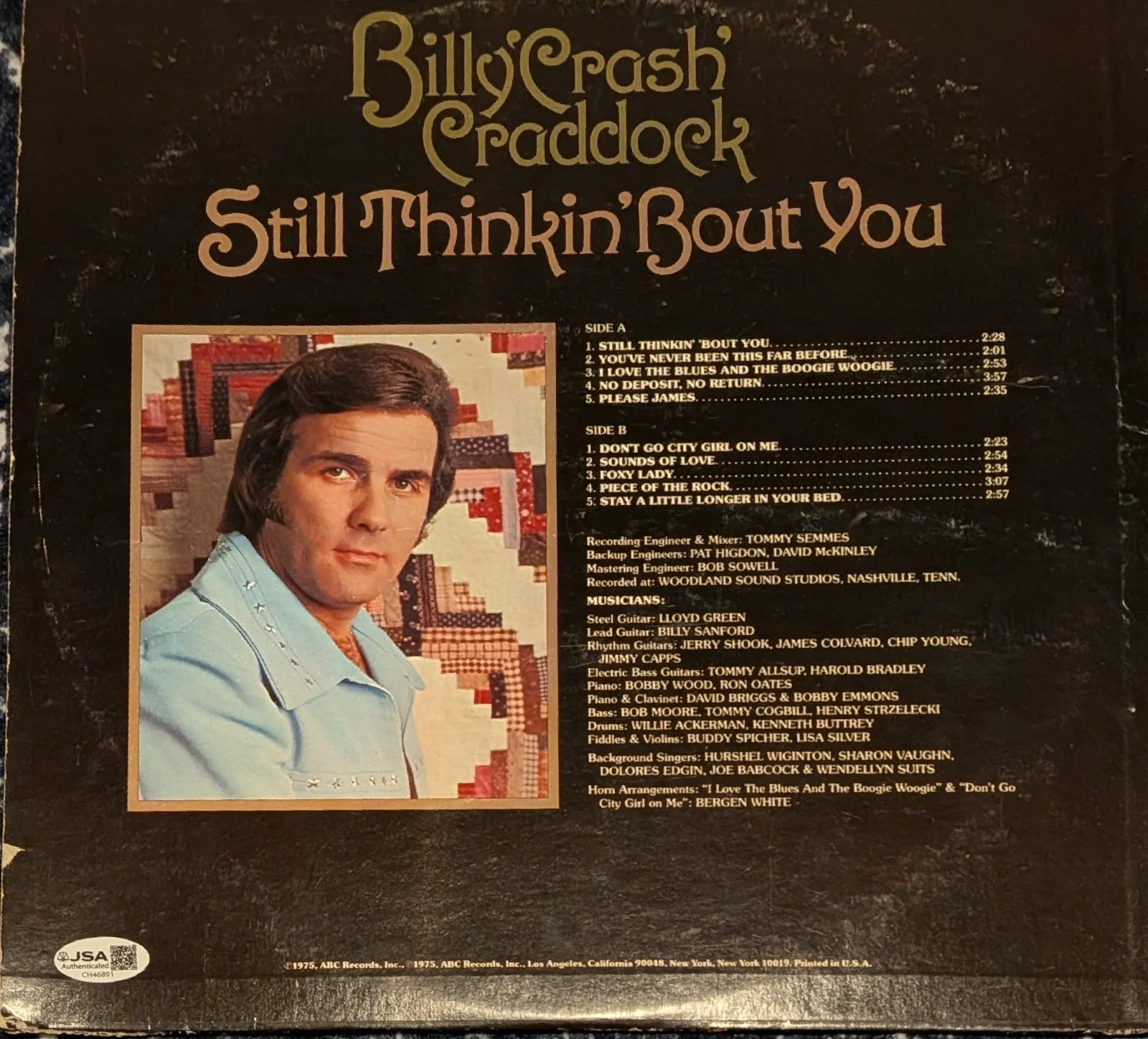 Billy Crash Craddock Signed Vinyl Record LP Album Autographed JSA COA Country, изображение 2