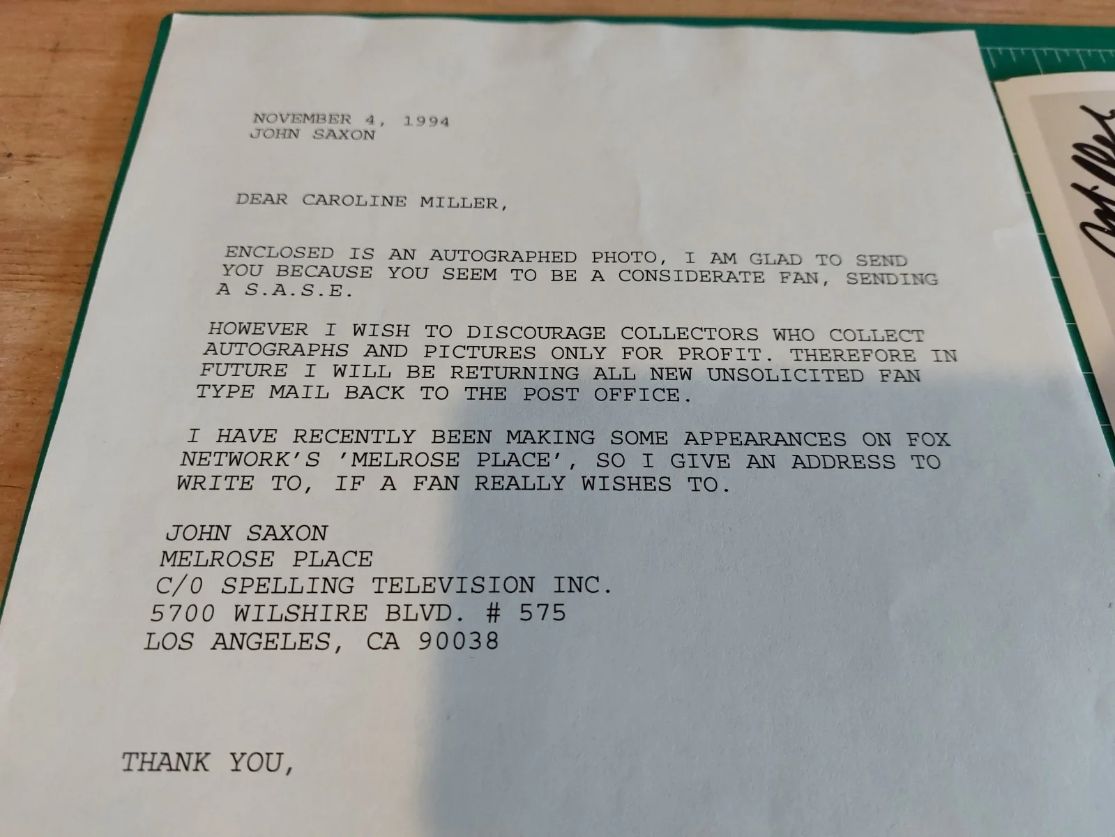 John Saxon Signed 8x10 Photo Enter the Dragon Rude Response Letter Personalized, изображение 2