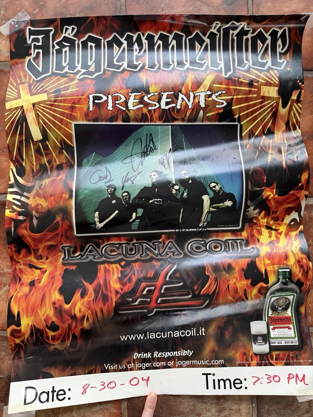 Lacuna Coil hand SIGNED 2004 Jägermeister Music Tour Promo Poster COA Scabbia, изображение 2