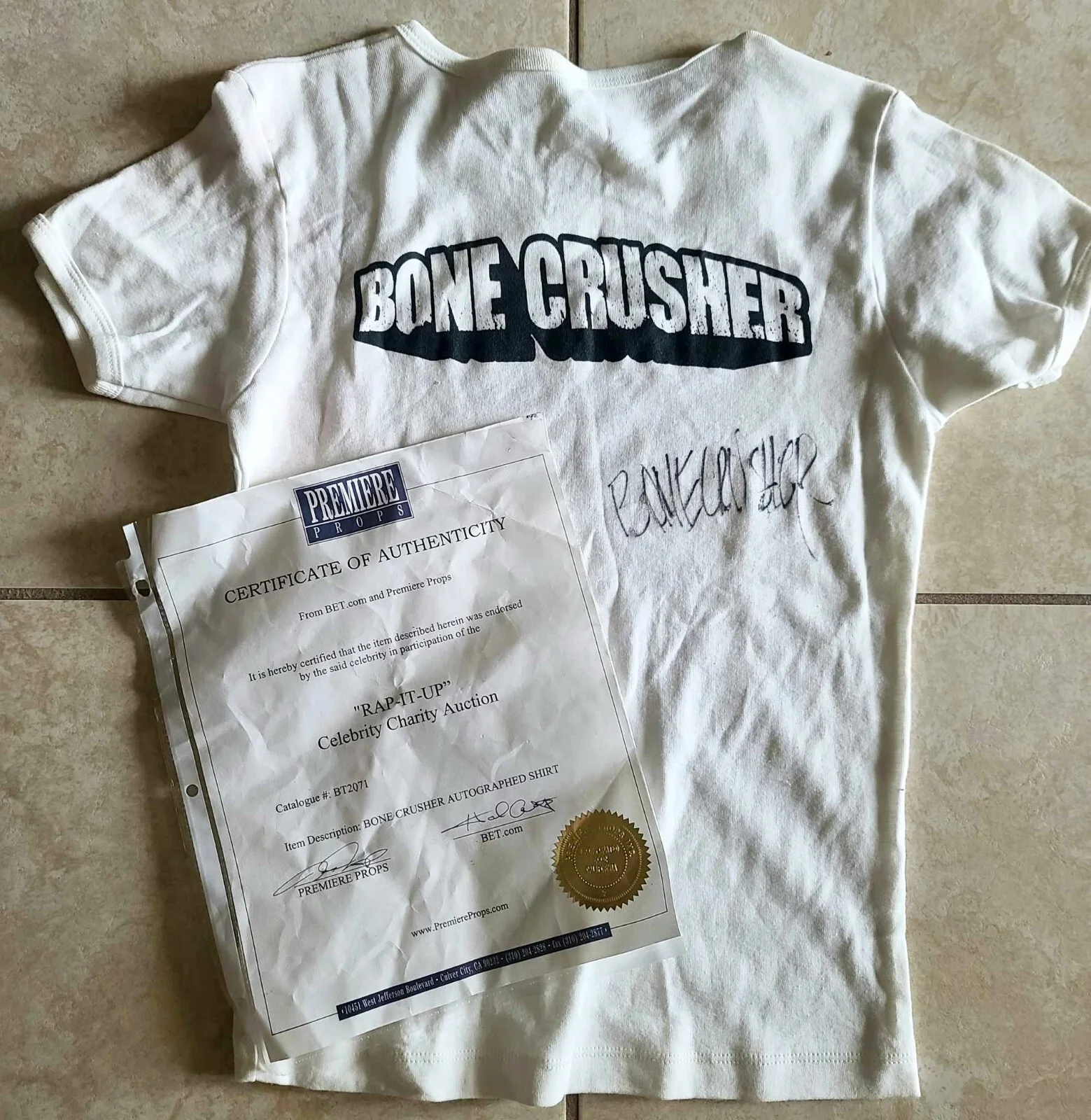 Bone Crusher rapper autographed signed shirt with BET COA, image 2
