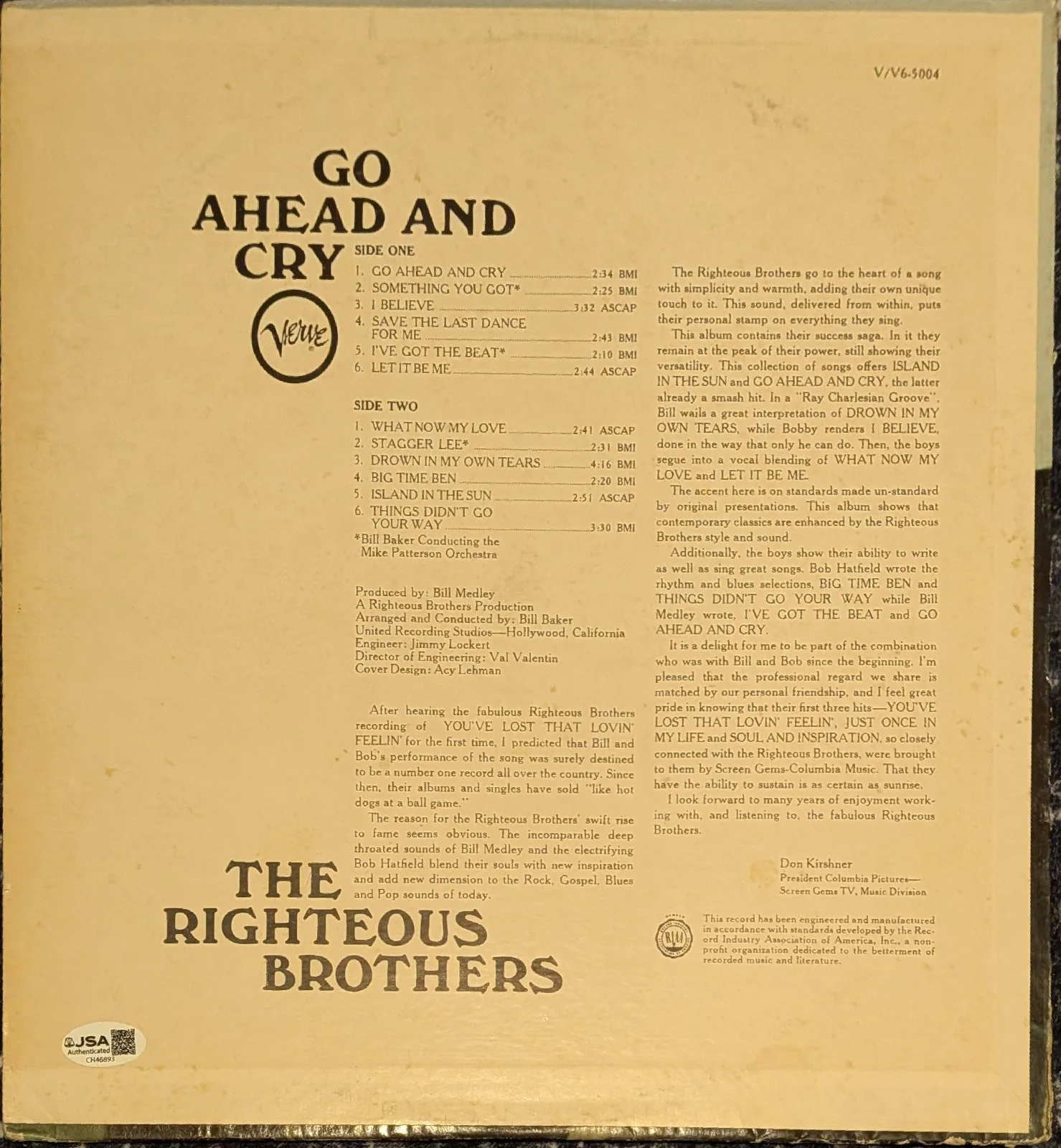 Bill Medley Signed Vinyl Record LP Album Autographed JSA COA Righteous Brothers, изображение 2