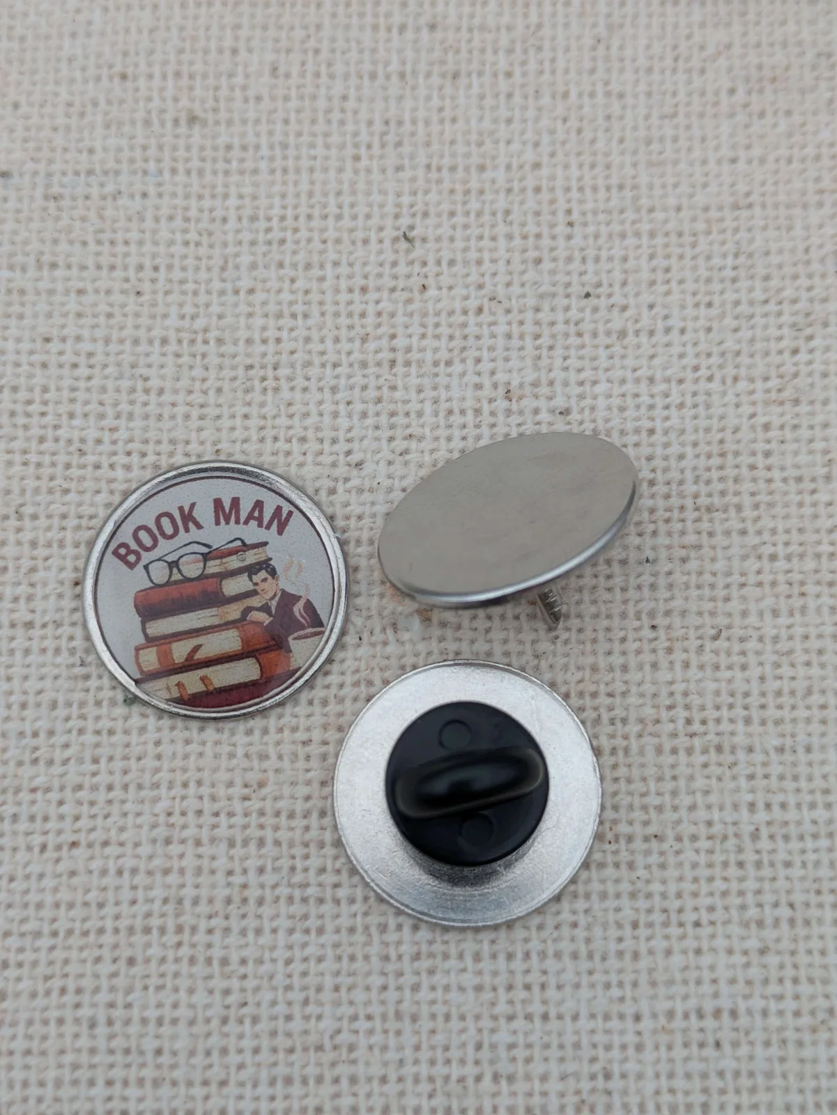 Book lover gift pin badge 'Book Man' resin topped lapel pin, image 2