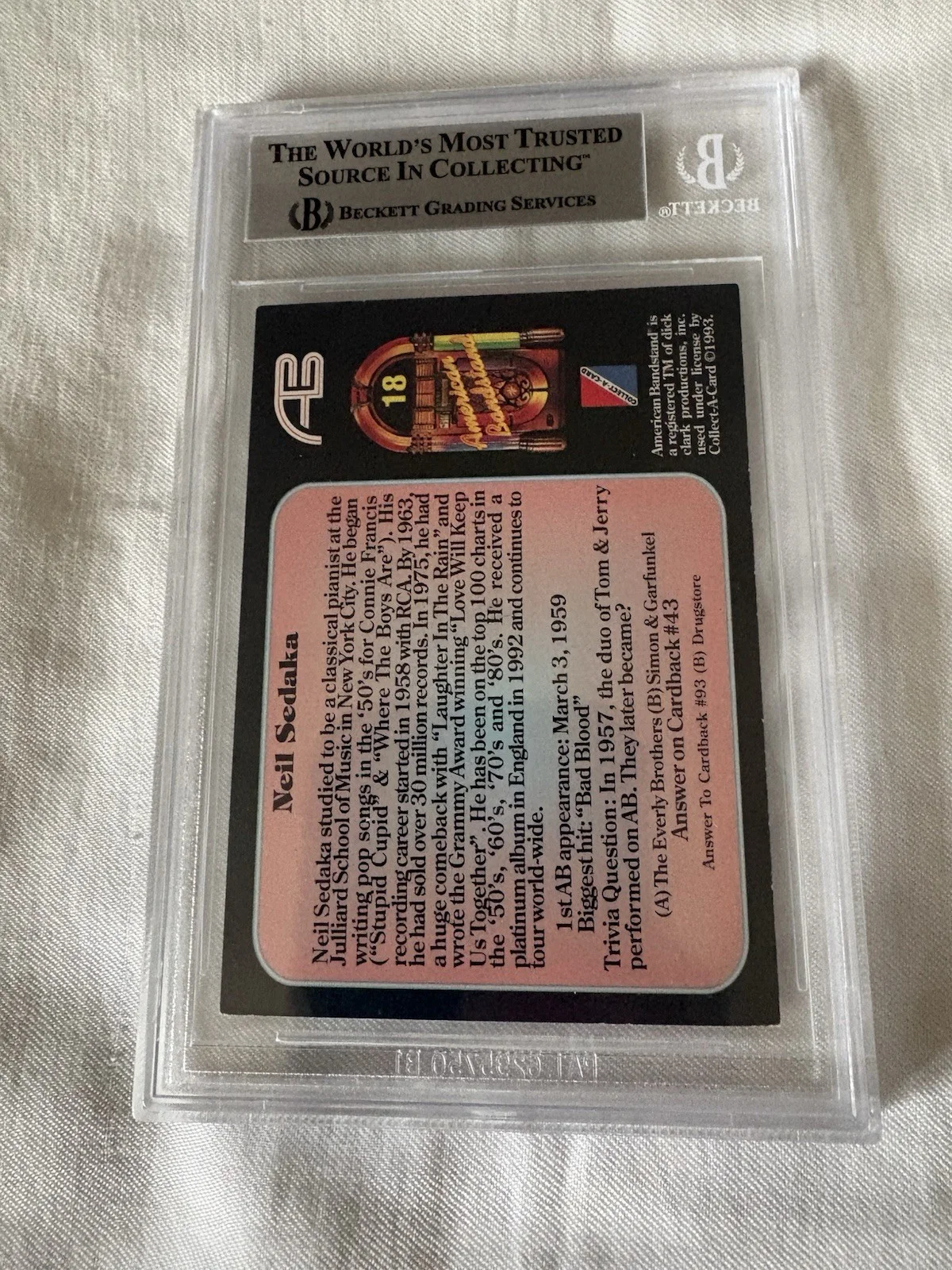 Neil Sedaka DEC’D AUTOGRAPHED 1993 American Bandstand CARD BAS COA VERY RARE, изображение 4