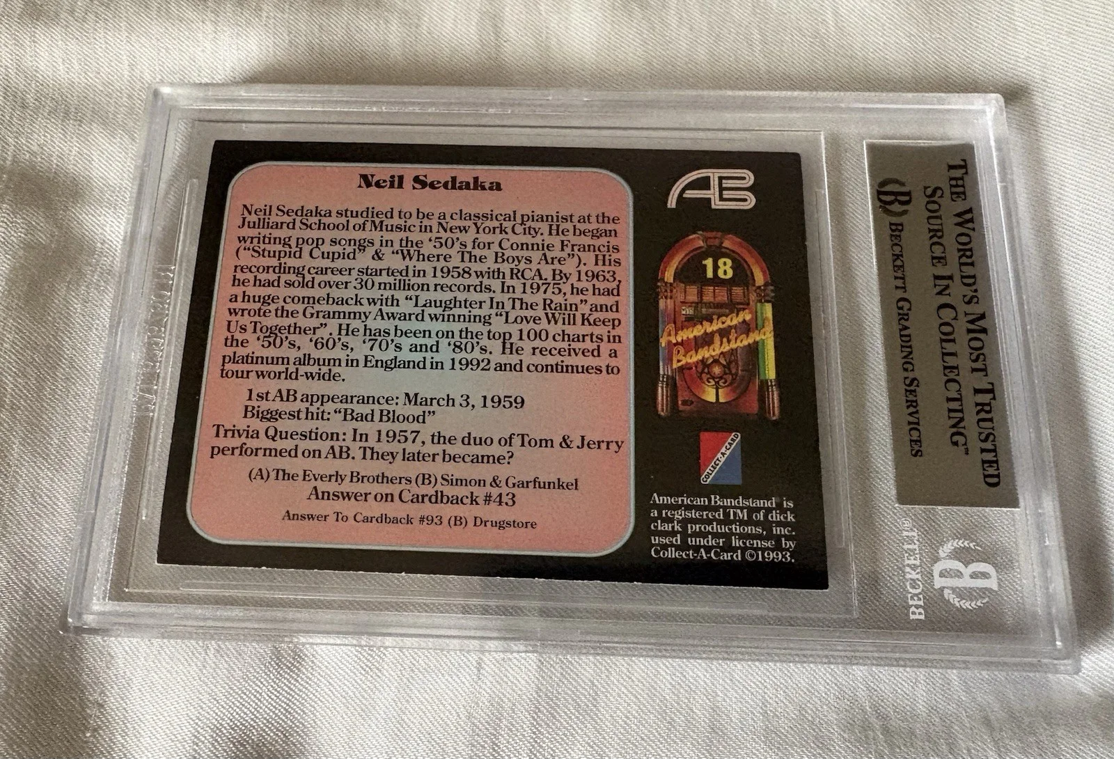Neil Sedaka DEC’D AUTOGRAPHED 1993 American Bandstand CARD BAS COA VERY RARE, изображение 5