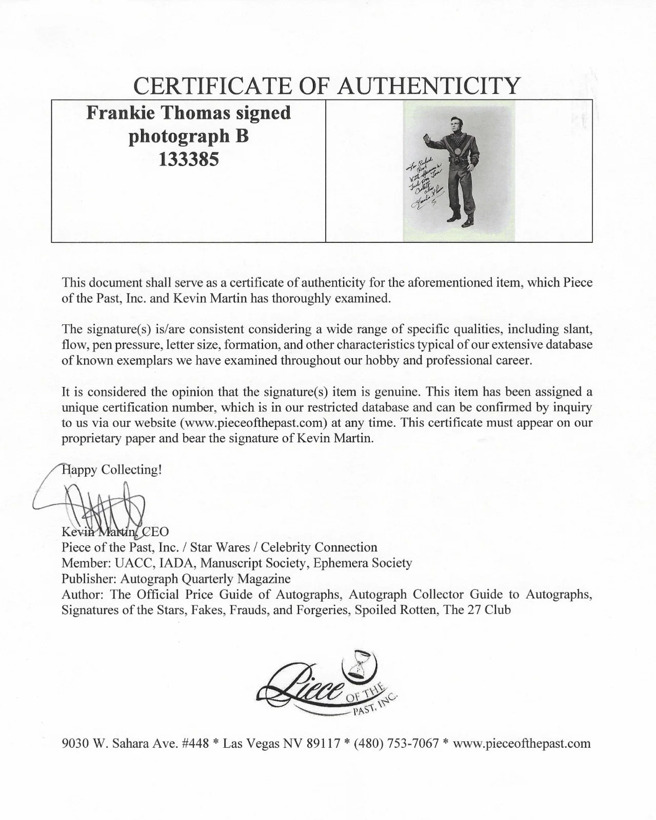 Frankie Thomas — TOM CORBETT SPACE CADET Frankie Thomas SIGNED 8x10 Photo with UACC COA, изображение 3