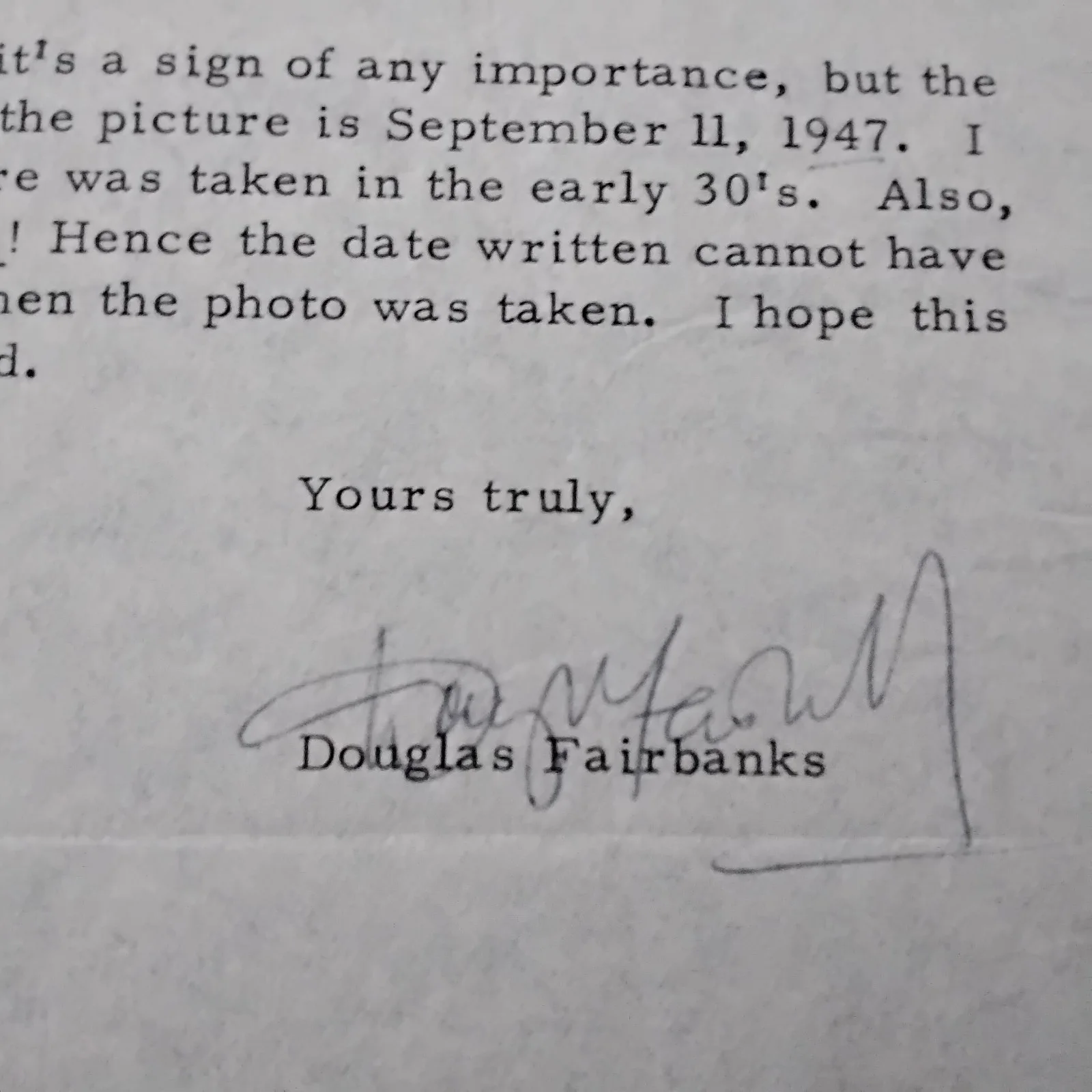 Douglas Fairbanks Jr SIGNED 1976 Letter Movie Actor Sinbad Dawn Patrol Gunga Din, изображение 3