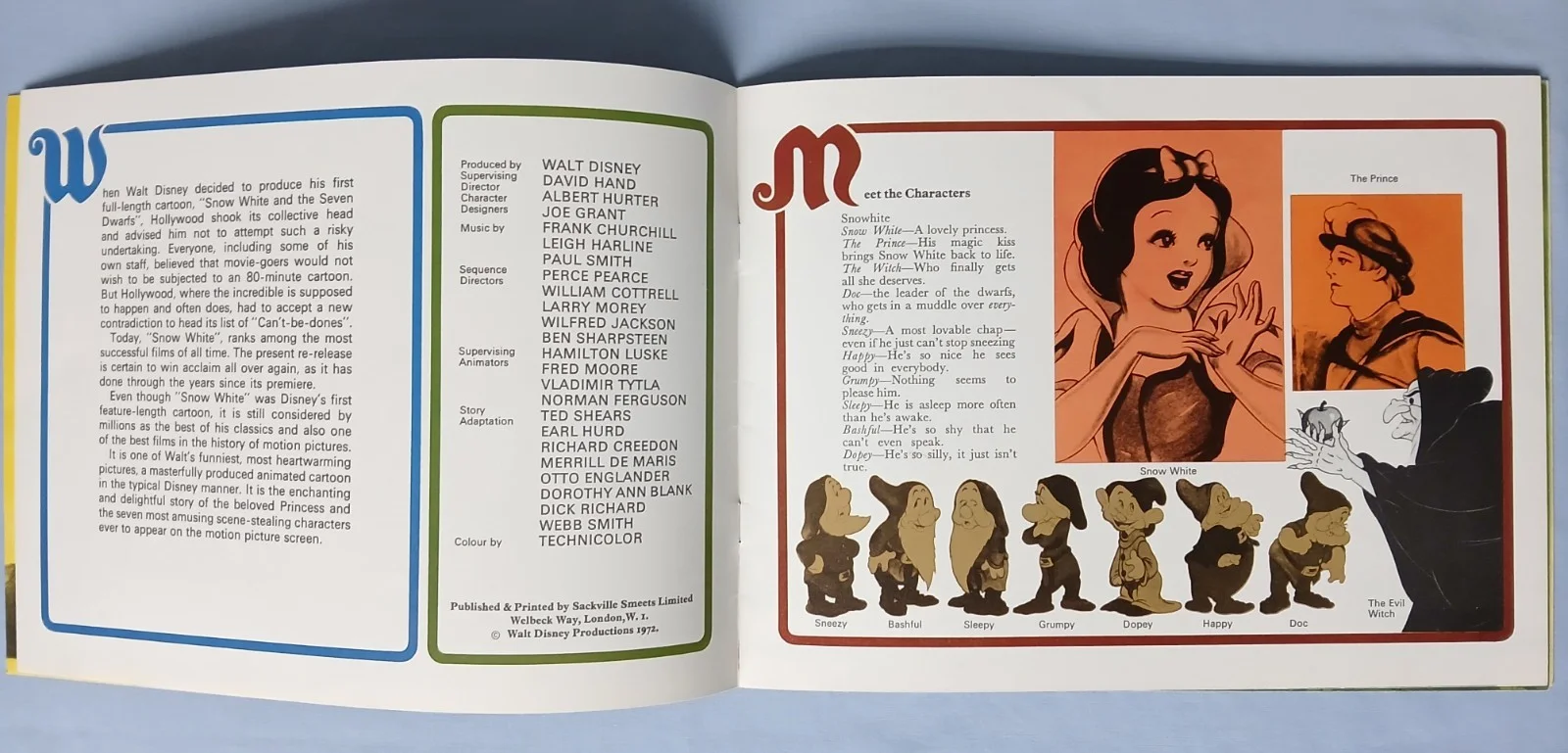 SNOW WHITE AND THE SEVEN DWARFS (1937,RR1972) original cinema souvenir brochure, изображение 3