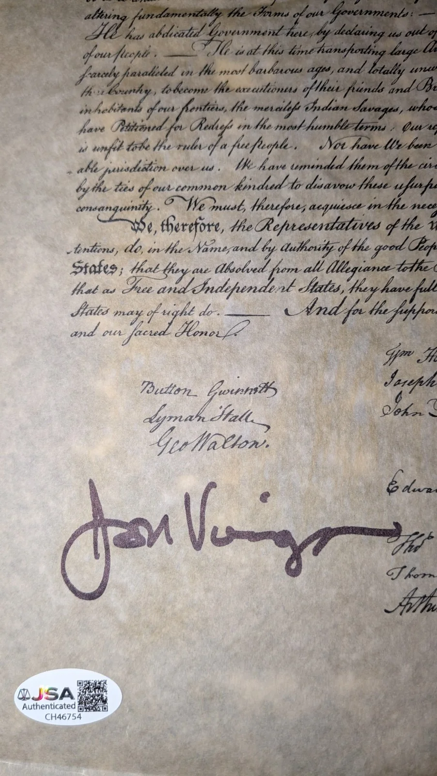 Jon Voight — Jon Voight Signed Declaration Of Independence Auto JSA COA National Treasure, image 2