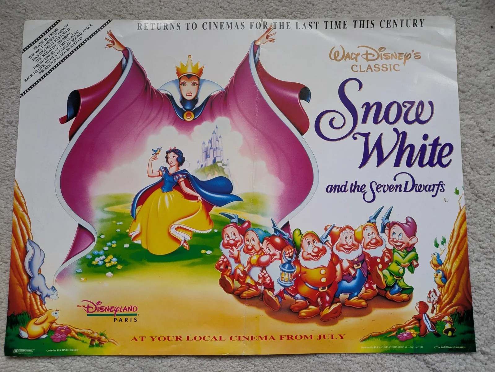 SNOW WHITE & THE SEVEN DWARFS movie Promo Mini Poster 16"x12" 1990S reissue, изображение 2