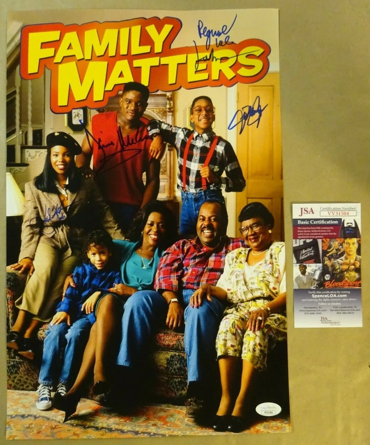 Reginald VelJohnson, Jo Marie Payton — Autographed Family Matters Cast Signed By 4 - 11"x17" Photograph JSA COA + Proof