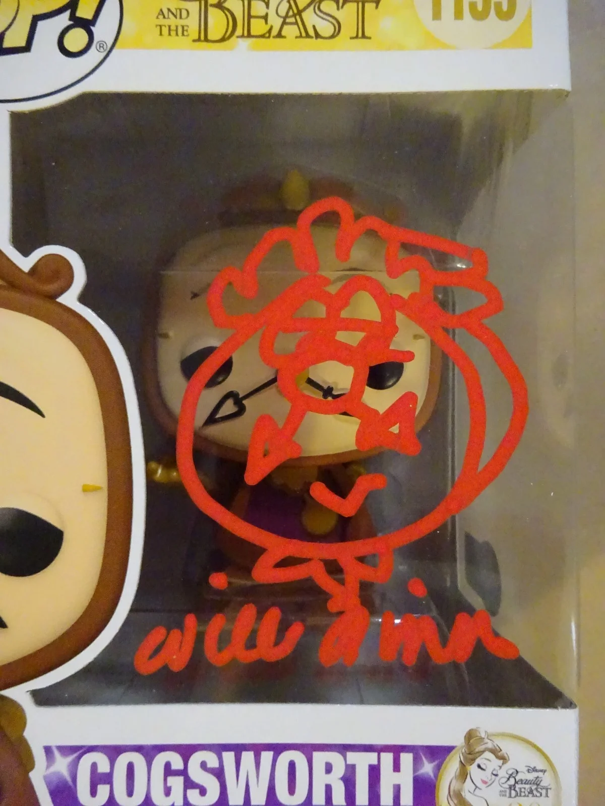 Will Finn — Signed & Sketched Will Finn Cogsworth Beauty And The Beast Funko Pop BAS COA, image 3
