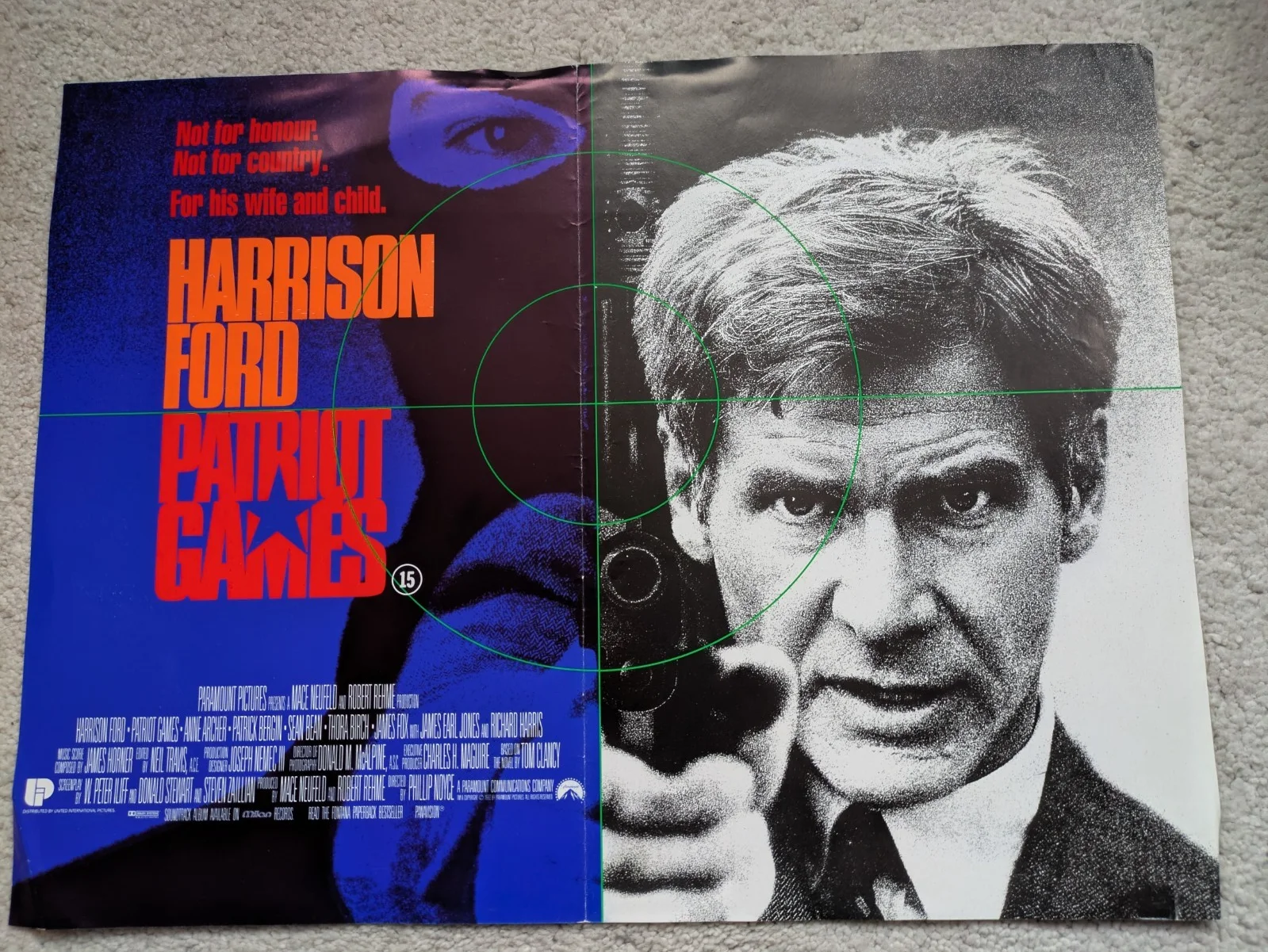 PATRIOT GAMES Harrison Ford movie Promo Mini Poster 16"x12" Good condition, изображение 2