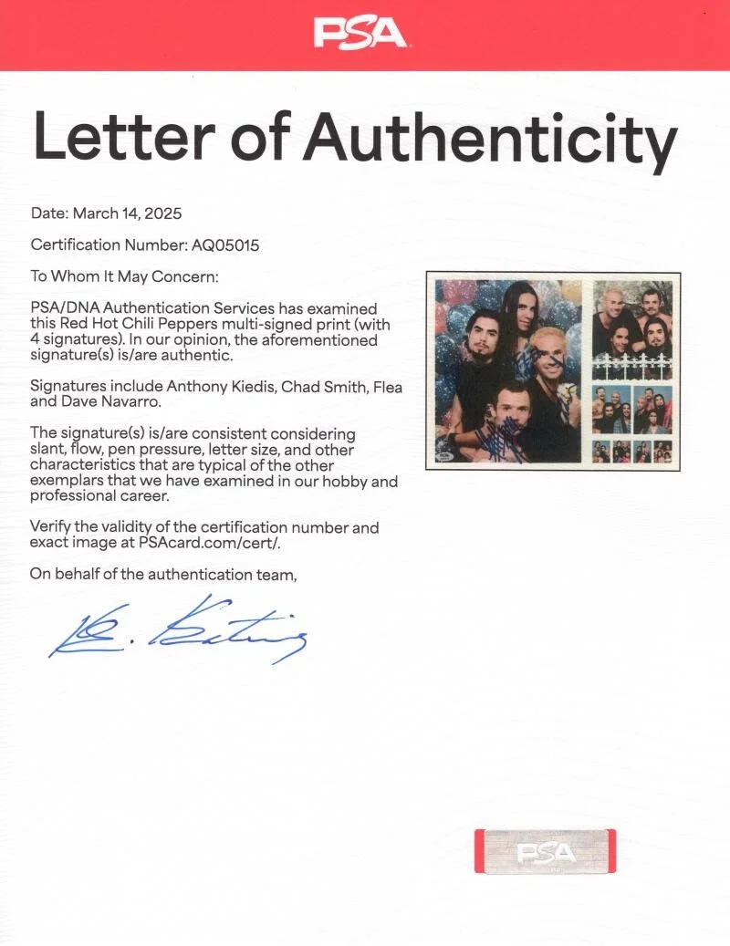 Flea, Anthony Kiedis, Dave Navarro, Chad Smith — Red Hot Chili Peppers Signed Autograph 11x14 Photo - Anthony Kiedis +3 PSA COA, изображение 2