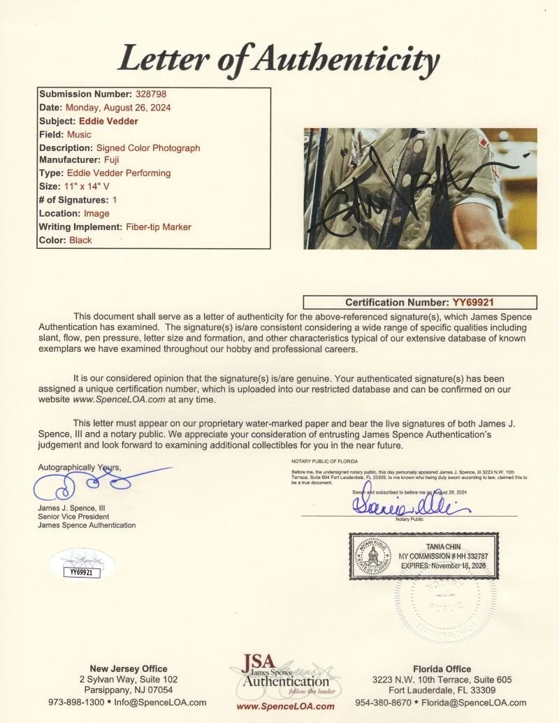 Eddie Vedder — Eddie Vedder Pearl Jam Signed Autograph 11x14 Photo - Ten Vs Vitalogy w/ JSA COA, изображение 2