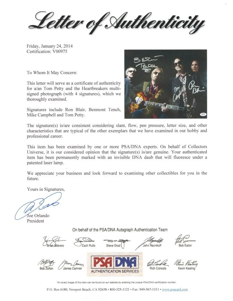 Ron Blair, Mike Campbell, Tom Petty, Benmont Tench — Tom Petty and the Heartbreakers x4 Signed Autograph 11x14 Photo w/ PSA COA, изображение 2