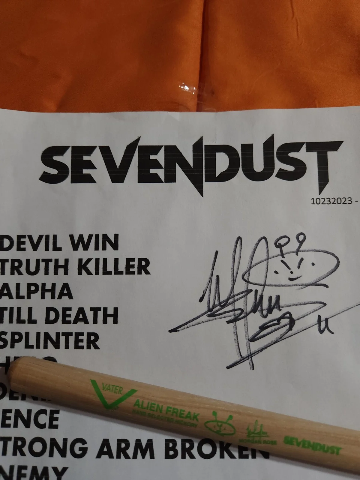 Sevendust Drummer Morgan Rose Used Set List Signed, 1 Unused Drumstick Kc 2023, изображение 3