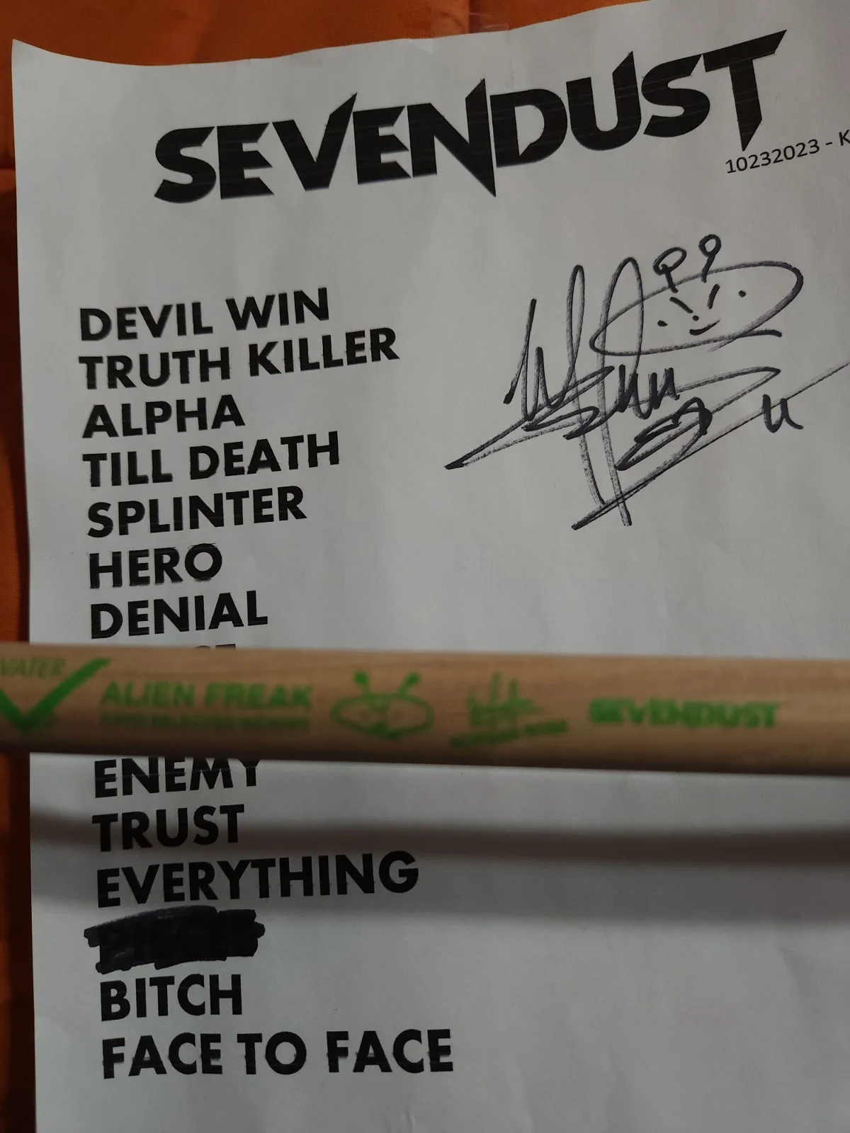Sevendust Drummer Morgan Rose Used Set List Signed, 1 Unused Drumstick Kc 2023, изображение 4