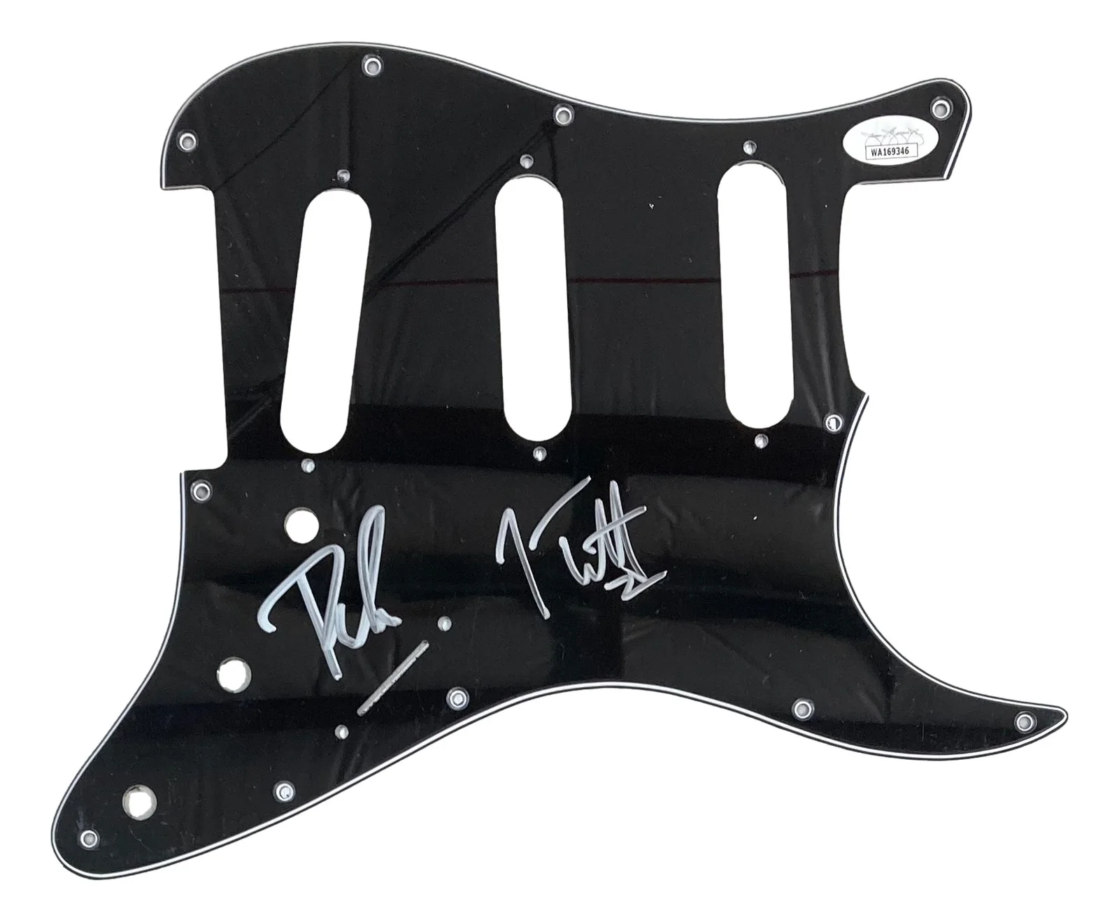 Joe Elliott — Joe Elliott Phil Collen Def Leppard Signed Black Guitar Pick Guard JSA ITP