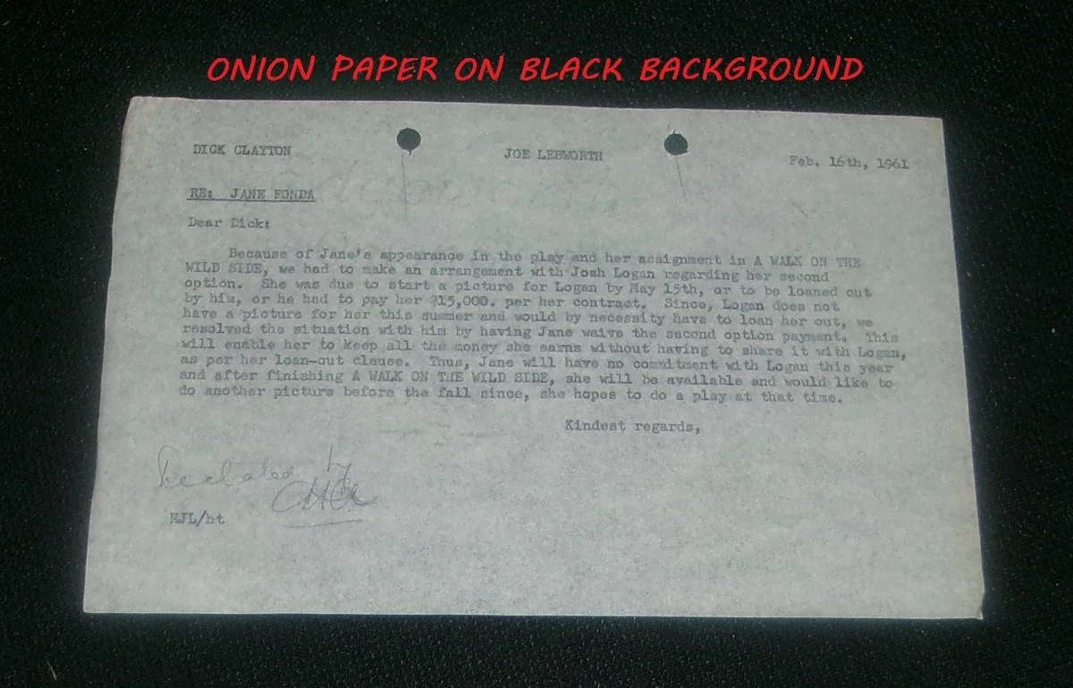 JANE FONDA Monetary Conclusion Of Cancellation Of Contract For The Film PARRISH, изображение 2