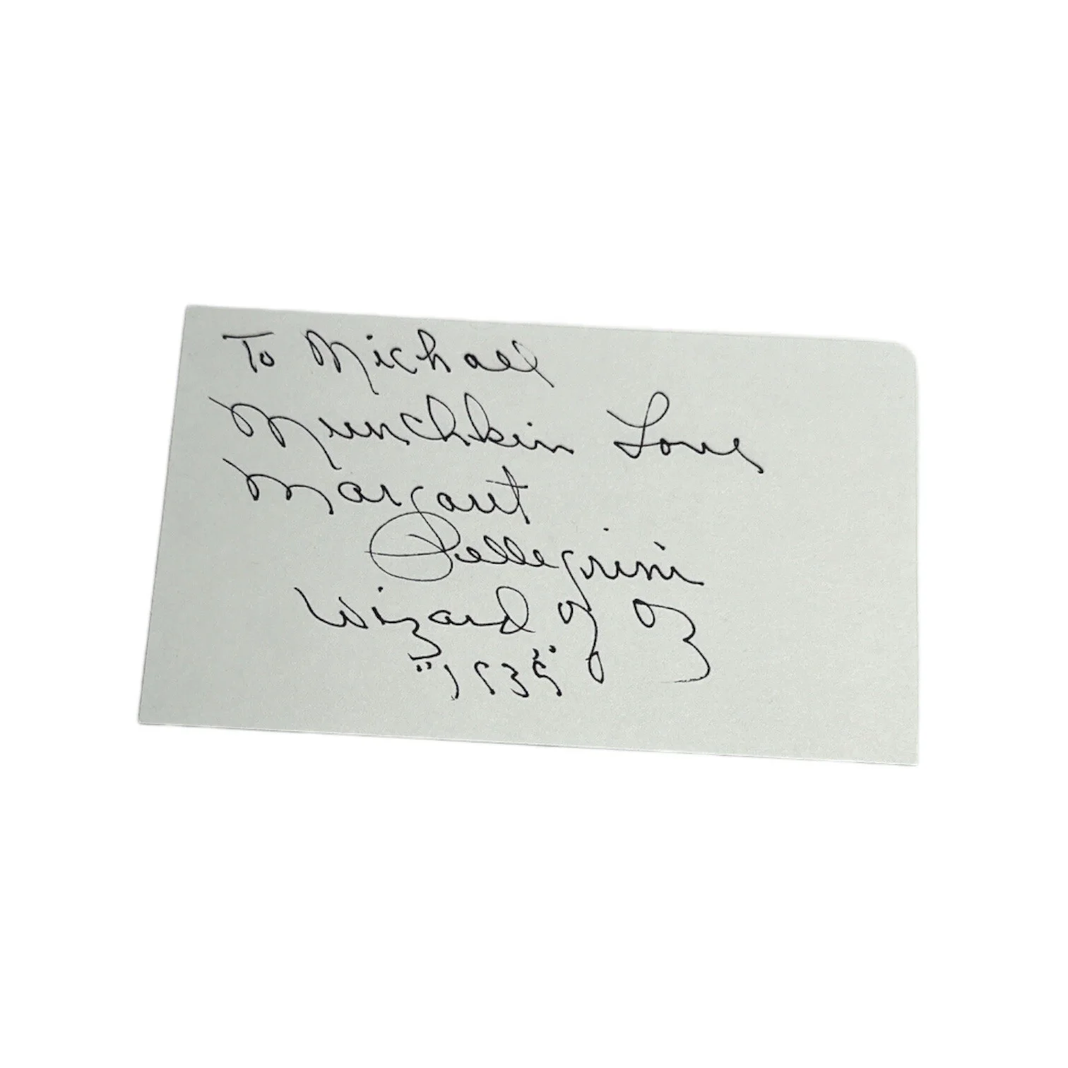 Margaret Pellegrini — Margaret Pellegrini (d. 2013) Autograph Signed 3x5 Index Card Wizard Oz Munchkin