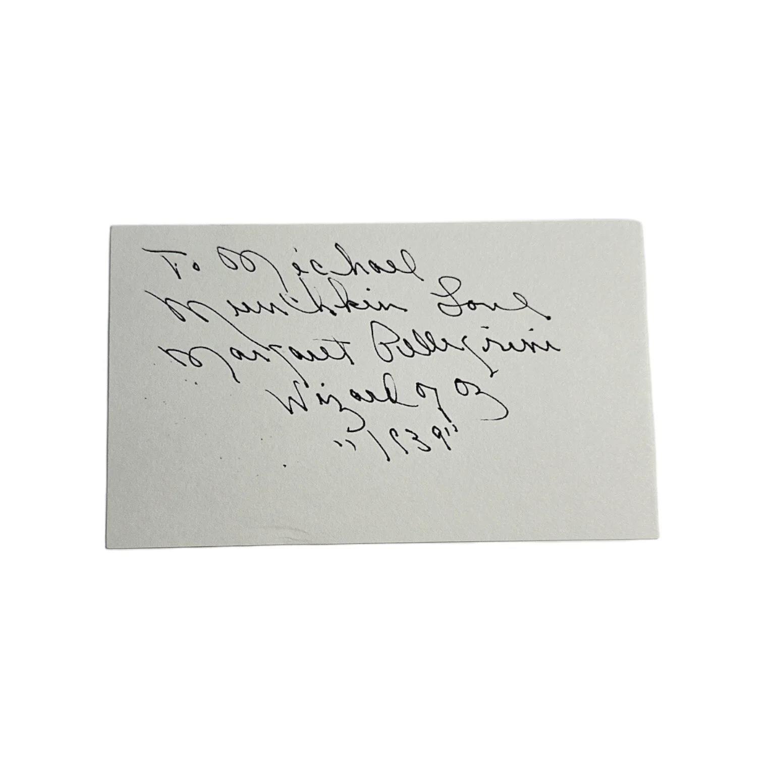 Margaret Pellegrini — Margaret Pellegrini (d. 2013) Autograph Signed 3x5 Index Card Wizard Oz Munchkin