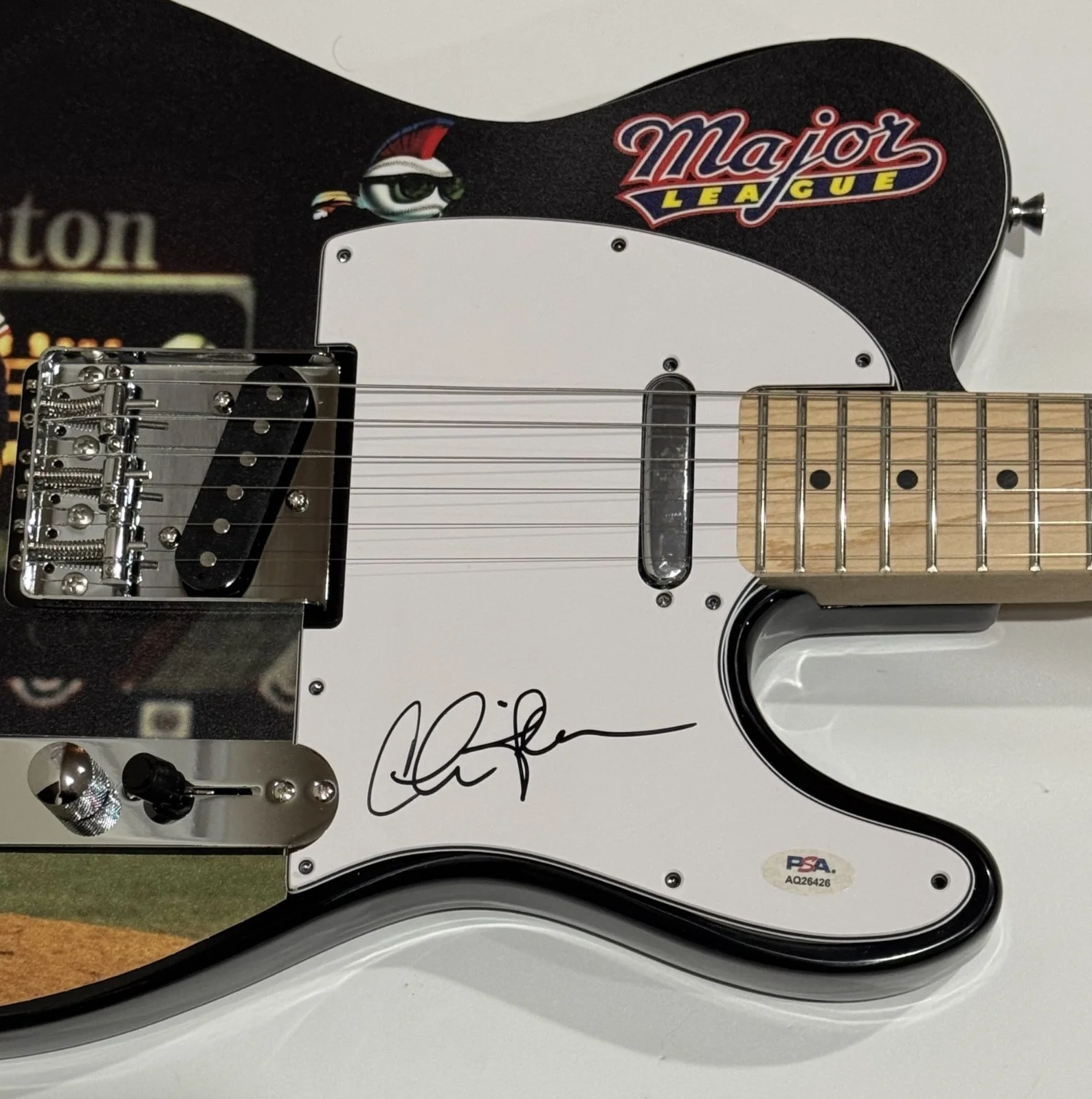 CHARLIE SHEEN SIGNED CUSTOM MAJOR LEAGUE ELECTRIC GUITAR RICKY VAUGHN PSA COA, image 2