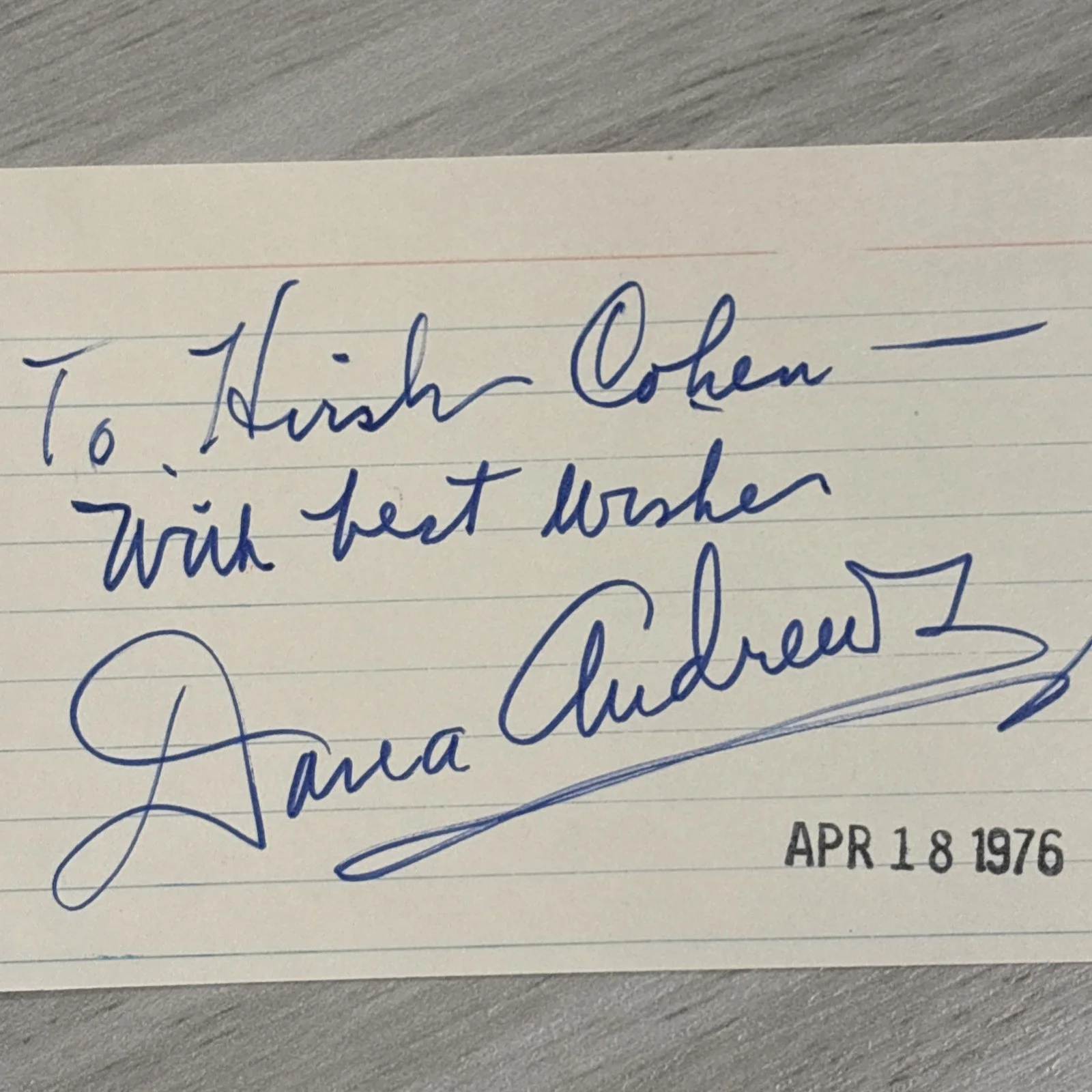 Danny Thomas — Dana Andrews Signed Index Card, image 2