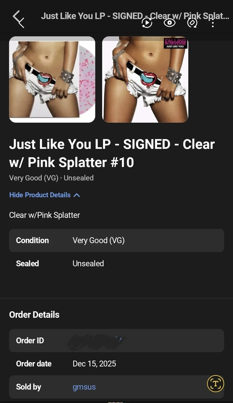 Ronnie Radke Autographed Pink Splatter Just Like You Original Vinyl Record Album, изображение 5