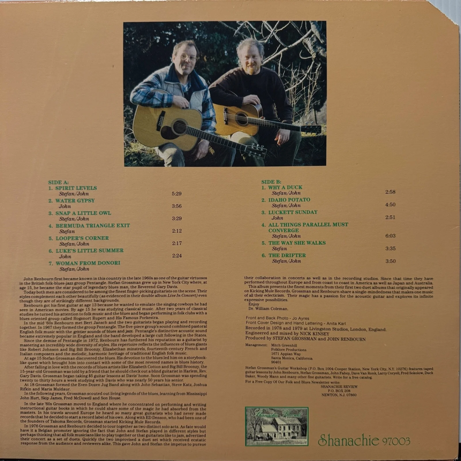 AUTOGRAPHED - JOHN RENBOURNE / STEFAN GROSSMAN "Snap A Little Owl" VINYL LP NM, image 2